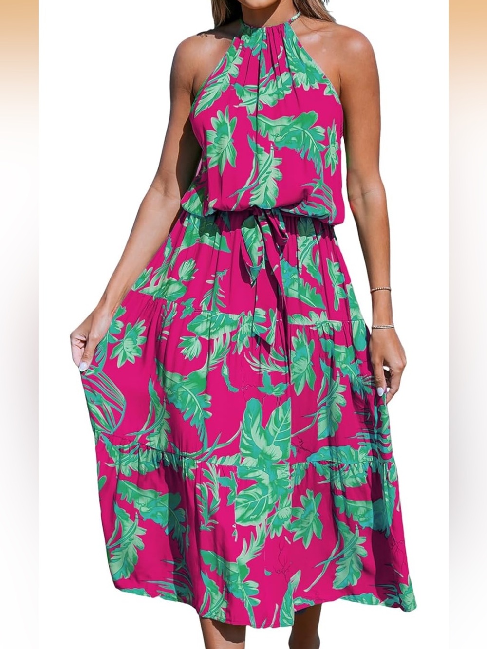 Cupshe Sleeveless Fuchsia Halter Midi Dress